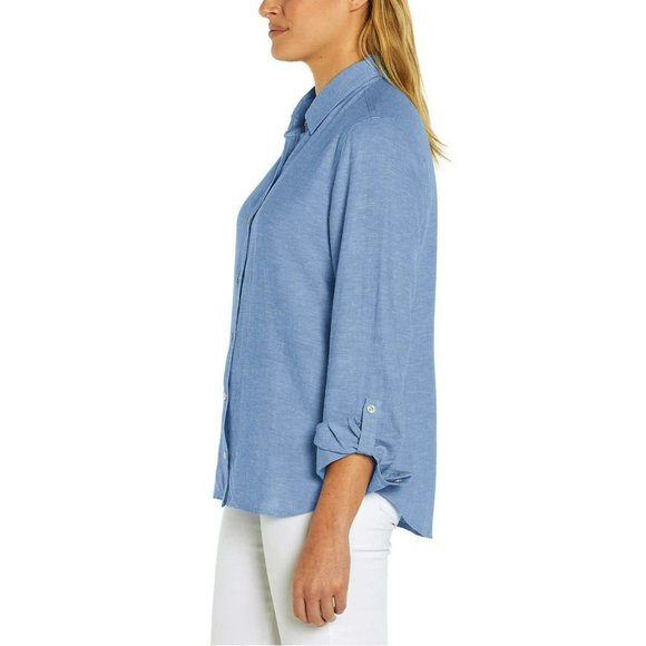 NWT Orvis Women's Soft Lightweight Linen Blend Long Sleeve Top Button Up Shirt - Picture 5 of 8